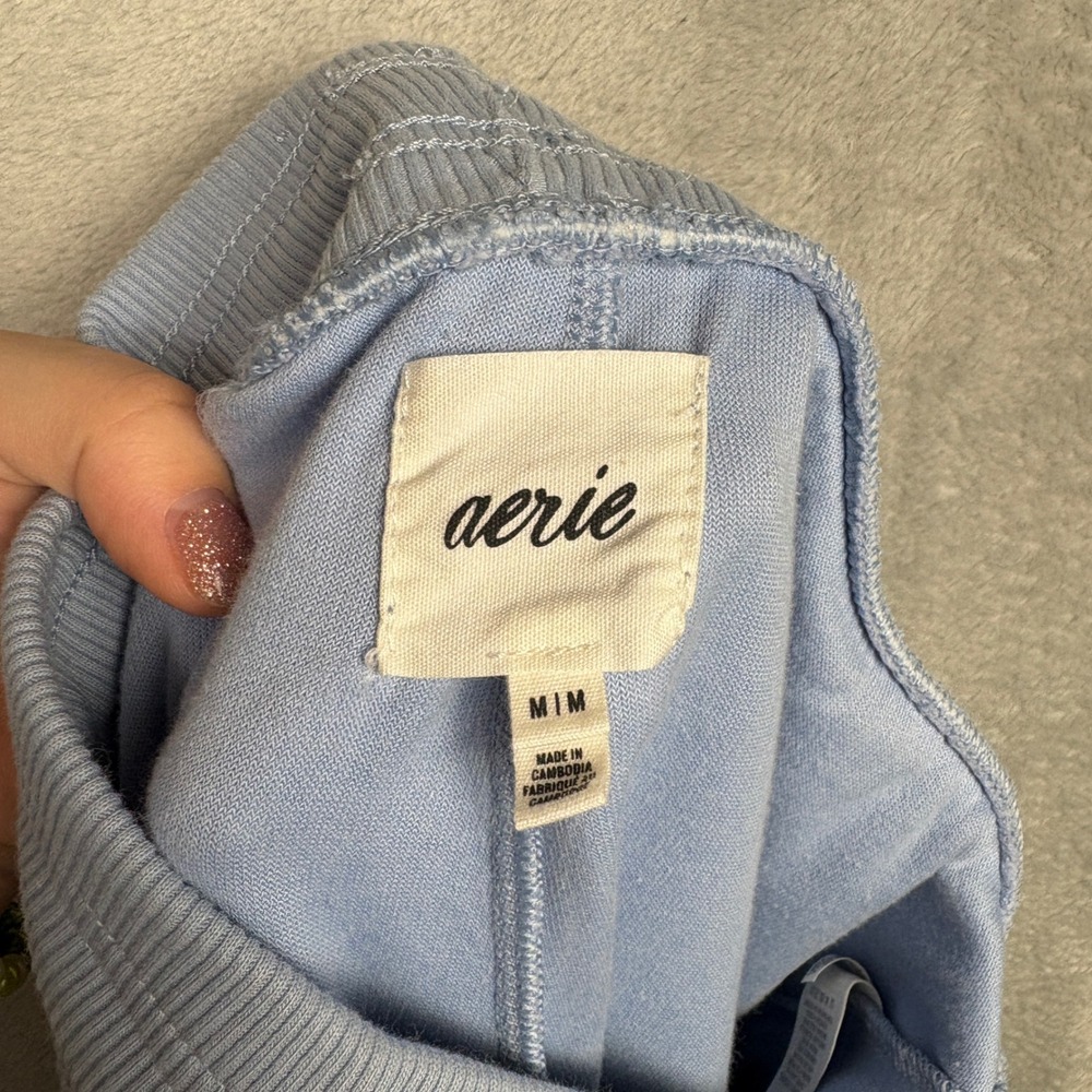 Aerie Velour Super Flare‎ Real Obsessed Pants Light Blue Drawstring Waist M Y2K - Picture 4 of 8